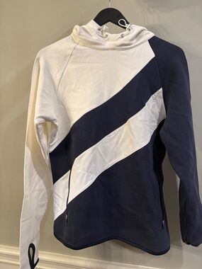 Tory Sport Women’s Two-Tone Navy and White Hooded Sweatshirt